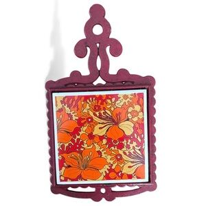 Vintage Kitchen Trivet with Floral Tile Made in Japan